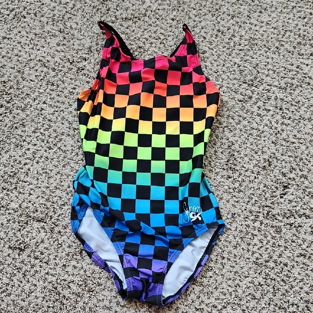 Simone Biles Vibrant Rainbow Checkered Leotard